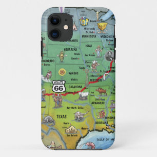 Historic Route 66 Cartoon Map iPhone 11 Case