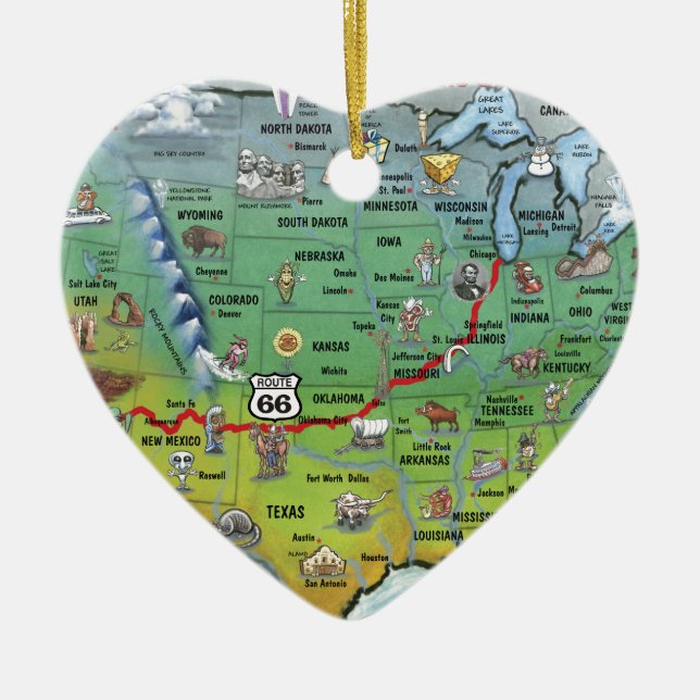 Historic Route 66 Cartoon Map Ceramic Ornament (Front)