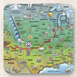 Historic Route 66 Cartoon Map Coaster