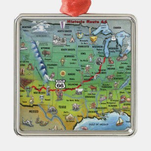 Historic Route 66 Cartoon Map Metal Ornament