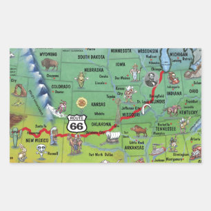 Historic Route 66 Cartoon Map Sticker