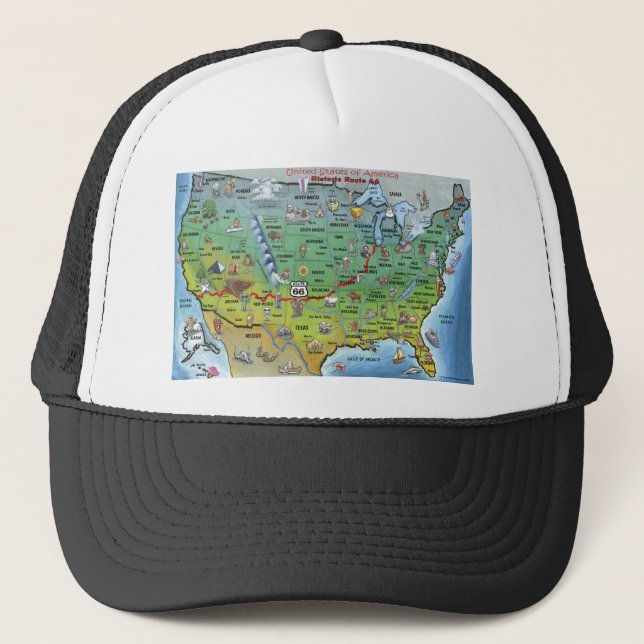 Historic Route 66 Cartoon Map Trucker Hat (Front)