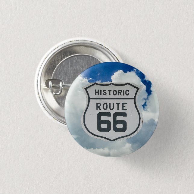 Historic Route 66 Shield, Clouds Background Button (Front & Back)