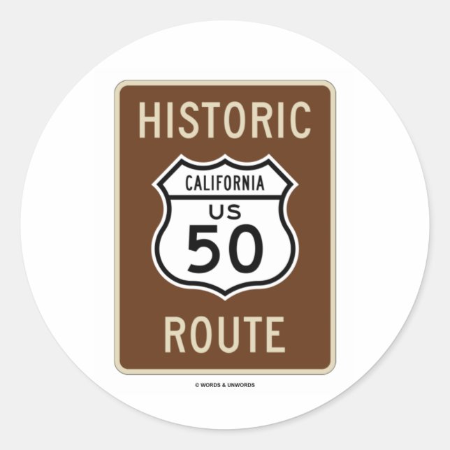 Historic Route US Highway 50 (California) Classic Round Sticker (Front)