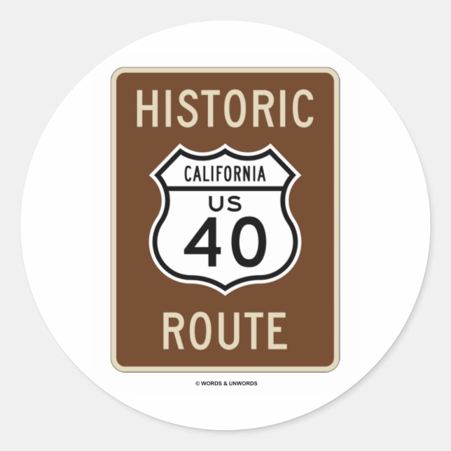 Historic Route US Highway Route 40 (California) Classic Round Sticker (Front)
