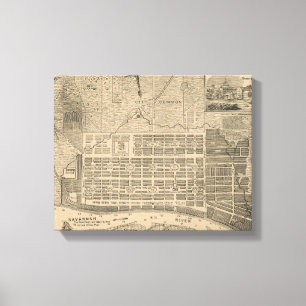 Historic Savannah Map Home Decor Wrapped Canvas