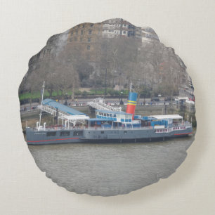 Historic Ship on Thames Round Pillow