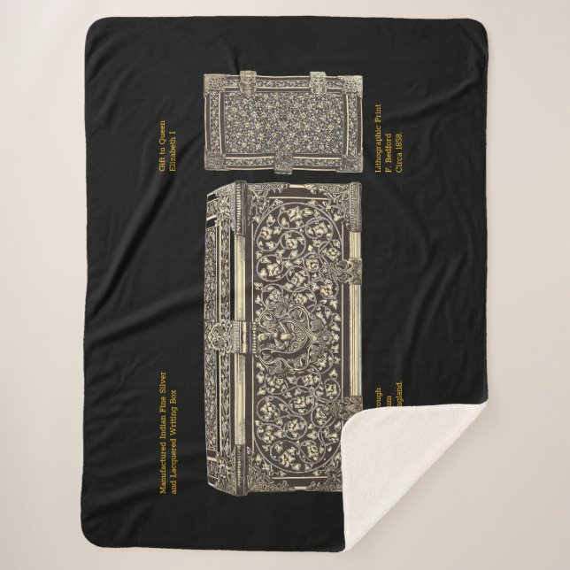 Historic  Silver Ornate Writing Box Sherpa Blanket (Front)