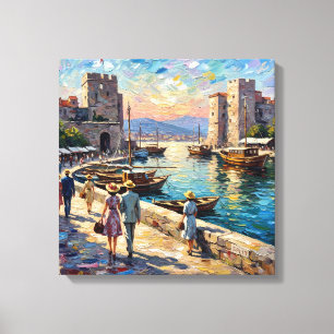 Historic Split Harbour Scene Stretched Canvas Print