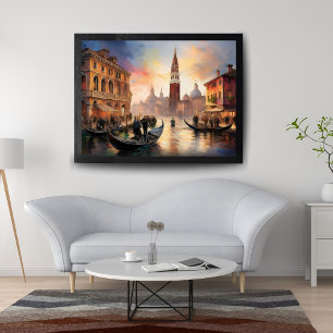 Historic Venice Grand Canal at Sunset with Gondola Canvas Print