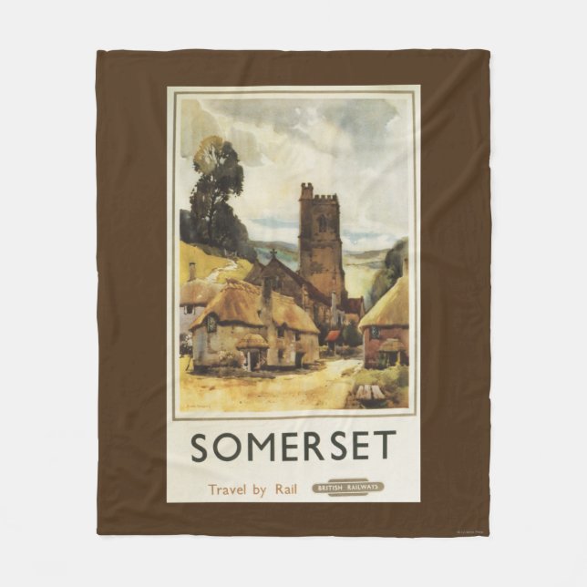 Historic Village Scene British Railway Poster Fleece Blanket (Front)