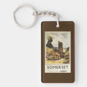 Historic Village Scene British Railway Poster Keychain
