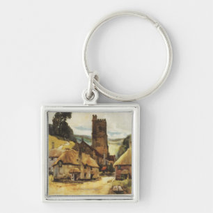 Historic Village Scene British Railway Poster Keychain