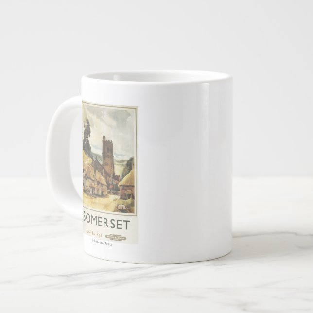 Historic Village Scene British Railway Poster Large Coffee Mug (Front Left)