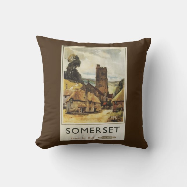 Historic Village Scene British Railway Poster Throw Pillow (Front)