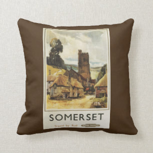 Historic Village Scene British Railway Poster Throw Pillow