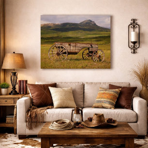 Historic Wagon Left In A Pasture Waterton Canvas Print