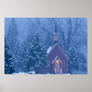 Historic Yosemite Valley Chapel during heavy Poster