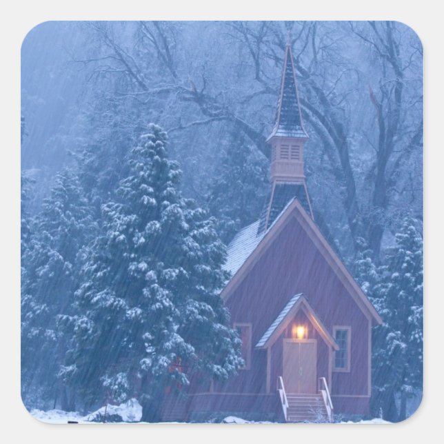 Historic Yosemite Valley Chapel during heavy Square Sticker (Front)