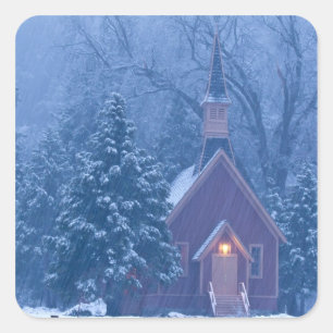 Historic Yosemite Valley Chapel during heavy Square Sticker