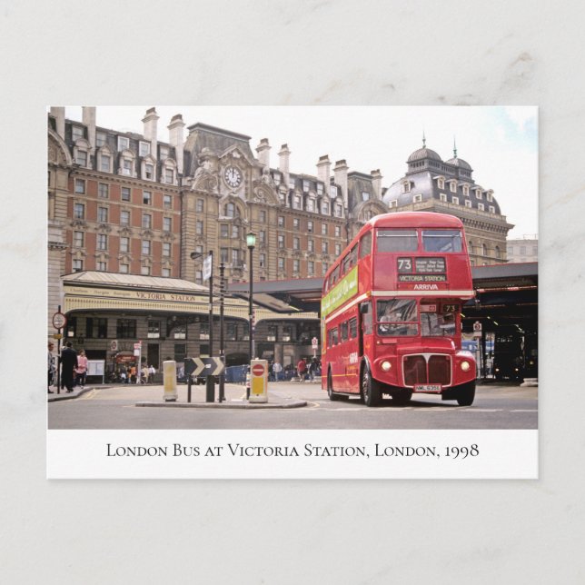 Historical 73 Bus at Victoria Station, London 1998 Postcard (Front)