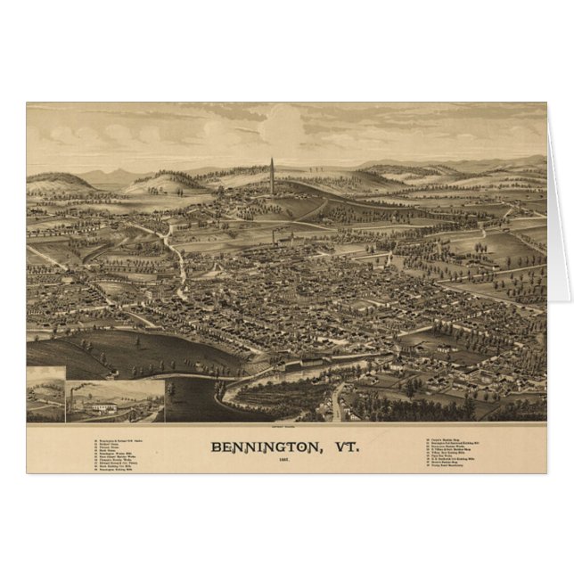 Historical Bennington, Vermont Map Greeting Card (Front Horizontal)