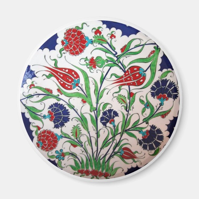 Historical Dianthus and Tulip Pattern - Tile Art Magnet (Front)