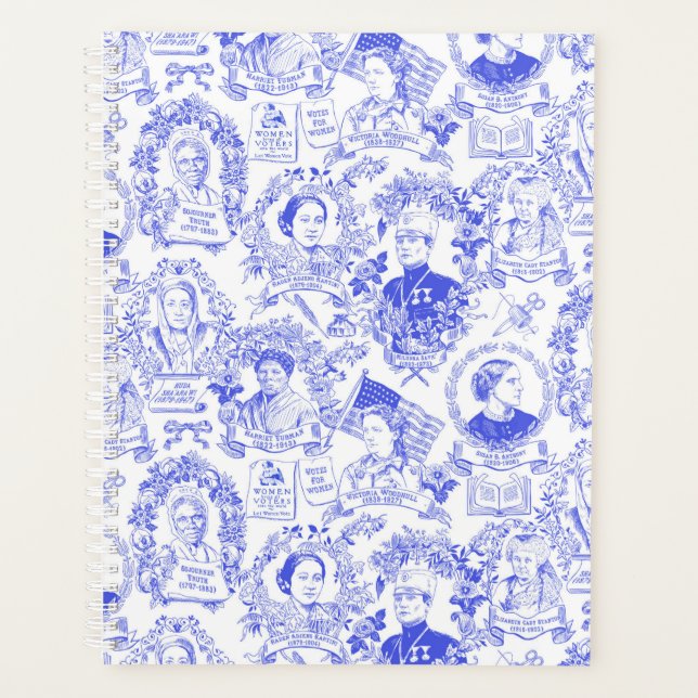 Historical Feminist Pioneers Blue Toile Planner (Front)