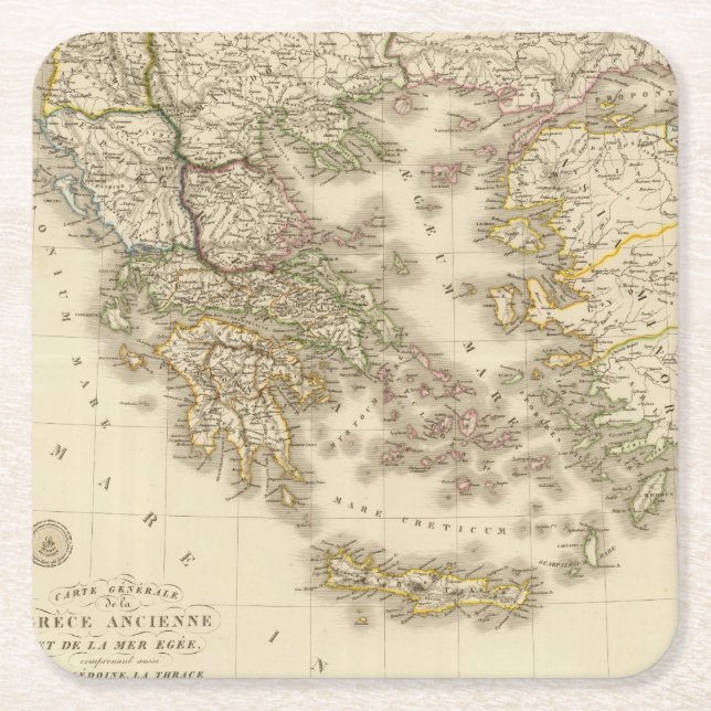 Historical Greece, Paris atlas map Square Paper Coaster (Front)