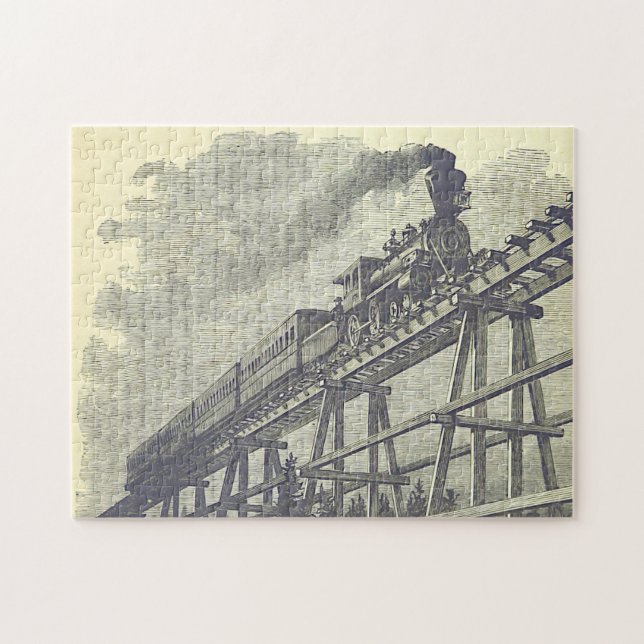 Historical Locomotive Train on a Bridge Puzzle (Horizontal)