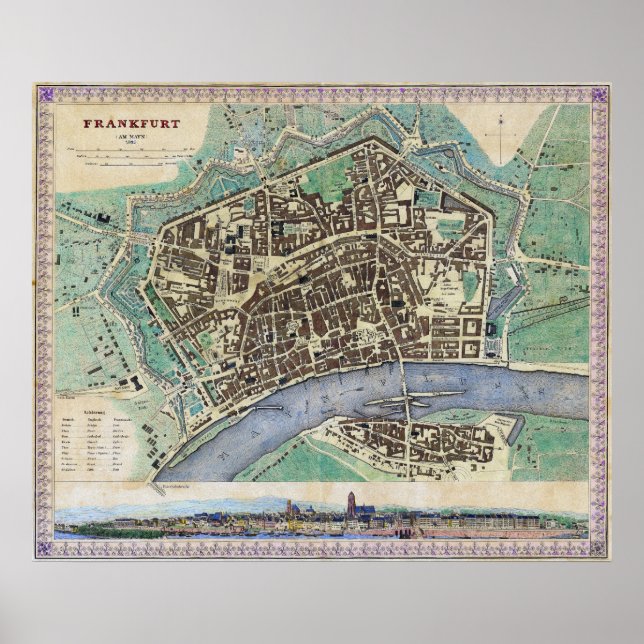 Historical Map of Frankfurt Germany Am Mayn 1845 Poster (Front)
