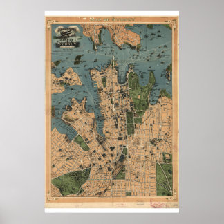 Historical Map of Sydney Australia  1922 Poster