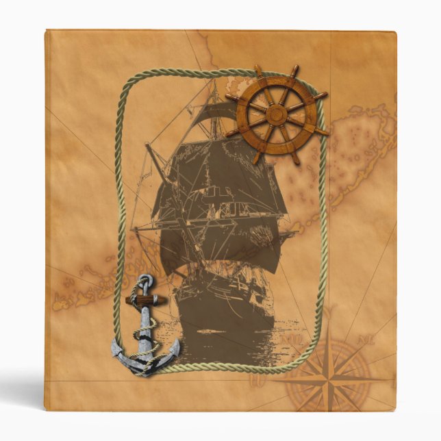 Historical Sailing Ship And Nautical Map Binder (Front)