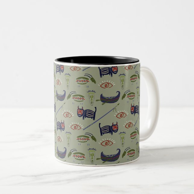 Historical Symbols Abstract Pattern Two-Tone Coffee Mug (Front Right)