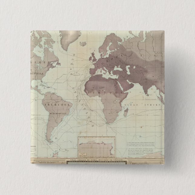 Historical World Map 2 Inch Square Button (Front)