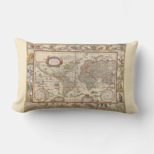 Historical World Map (Medieval) (by Willem Blaeu) Lumbar Pillow
