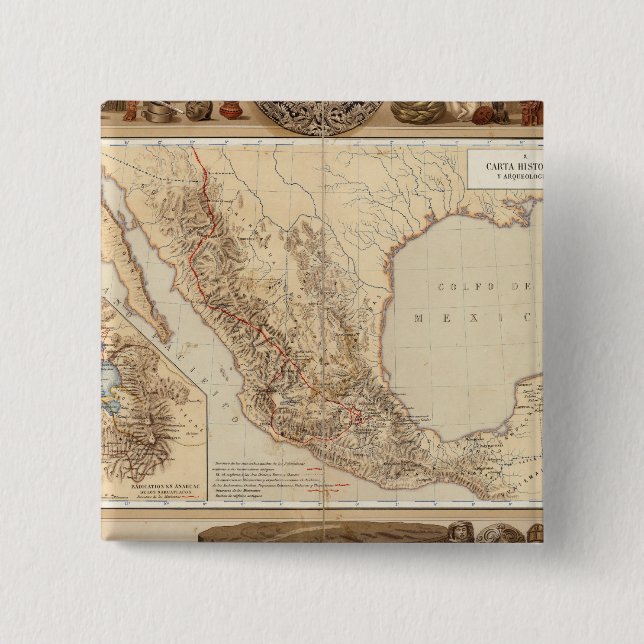 History and Architecture of Mexico 2 Inch Square Button (Front)