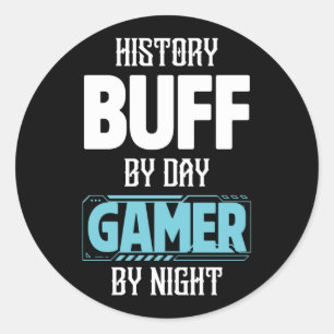 History Buff By Day Gamer By Night Costume For His Classic Round Sticker