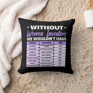 History of Women Inventors, Purple Women's Day Throw Pillow