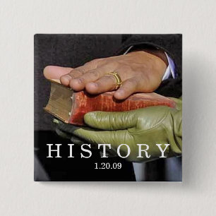 HISTORY: President Obama Hand on Lincoln Bible 2 Inch Square Button