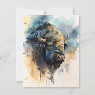 History Remembered American Bison In Watercolors  Holiday Card
