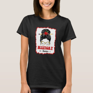 History Teacher Messy Bun Girl Back To School Leop T-Shirt