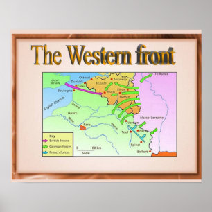 History, World War I, Western front, map Poster