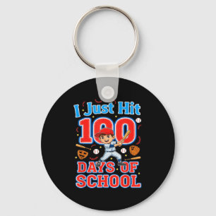 Hit 100 days of school baseball 100th day boys kid keychain