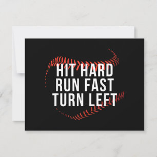 Hit Hard Run Fast Turn Left Funny Baseball Player Holiday Card