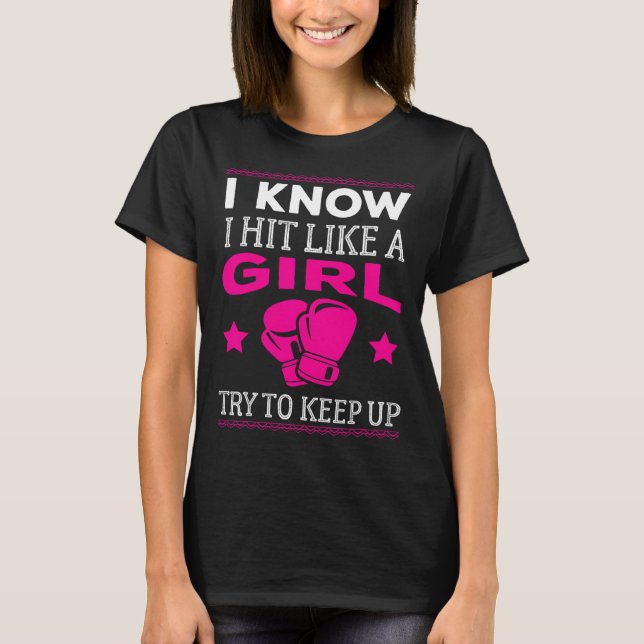Hit Like A Girl Funny Boxing Women Gift  T-Shirt (Front)