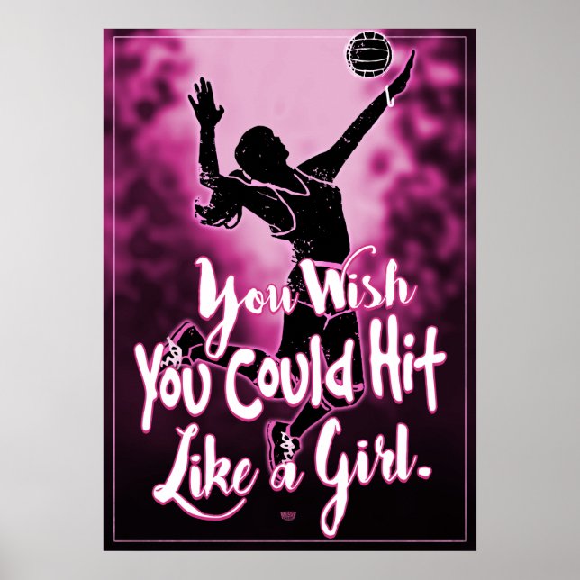 Hit Like a Girl Pink Volleyball Poster (Front)