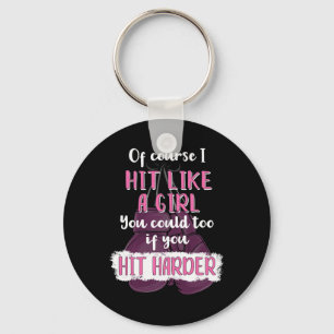 Hit Like A Girl T Shirt Fun Kickboxing Boxing Tee Keychain