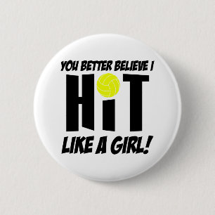 hit like a girl volleyball 2 inch round button