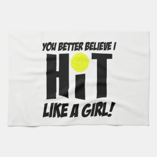 hit like a girl volleyball kitchen towel